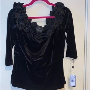 Adrianna Papell Black Ruffled Blouse with 3/4 Sleeves